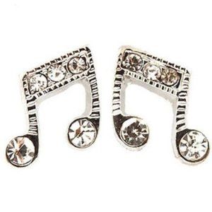 Silver Crystal Music Note Earrings Musician